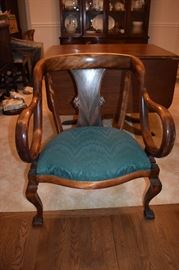 Gorgeous Quality Antique Parlor Chair with Chippendale style legs. Notice the Outstanding Burl in this Wood!
