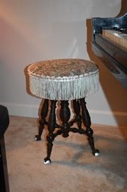 Antique Piano Stool with Glass Ball Claw Feet