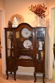 Gorgeous Victorian China Cabinet with Queen Anne Legs  Beautiful China and Figurines Accent this Wonderful Cabinet!