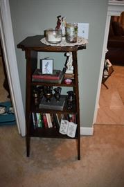 Antique Lamp and Tiered Display Table