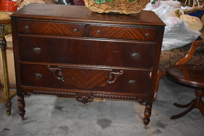 Antique 4 Drawer Chest Waterfall Design with Tudor/Spool Legs and Jacobean Trim