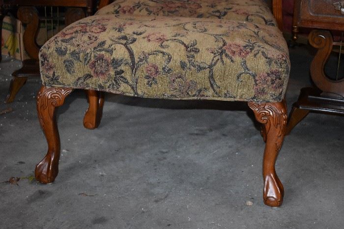Antique Chippendale Style Upholstered Chair and Matching Footstool