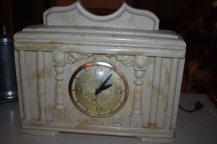 Gorgeous "Heavy" White Marble circa 1920's/early 30's Electric Fireplace Mantle Clock