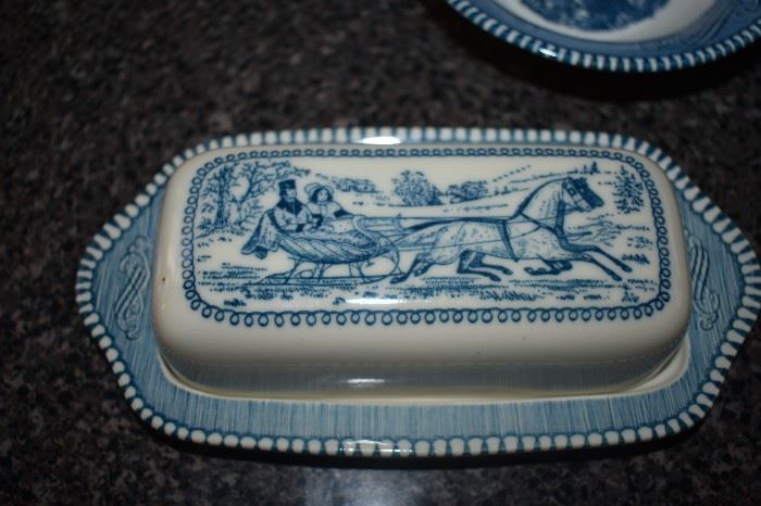 Currier and Ives China set service for 8 featuring the Butter Dish