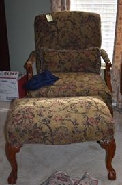 Chippendale Style Legs adorn this Beautifully Upholstered Chippendale Style Chair and Ottoman