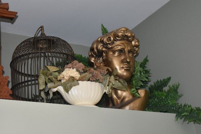 Golden Bust, Bird Cage and Vase