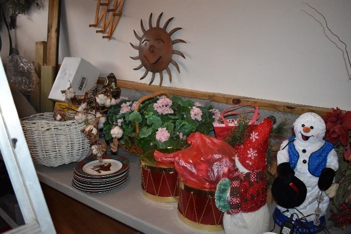 Table of Christmas Items just a few of many plus Wicker Basket, Wall Ornament and More!