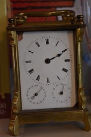 Vintage Solid Brass Carriage with 3 Dial Face - Alarm Clock