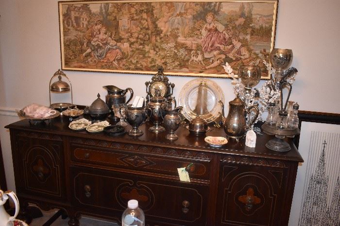 This Lovely Sideboard is loaded with many Silver items plus many other Collectible items!
