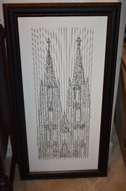 This Artwork is very unusual: hang it vertical and it twin spires of a Cathedral,  hang it horizontally and it becomes designed with musical notes!