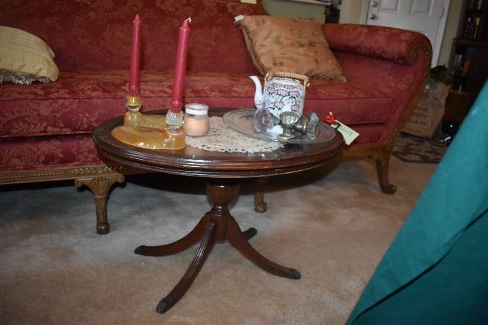 Oval Glass Top Duncan Phyfe Occasional Table and Accoutrements 