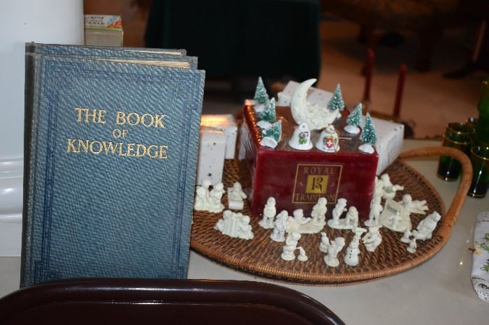 Just look at all the Miniature Snowbabies, made of pewter and many with their original boxes and a very old Book of Knowledge