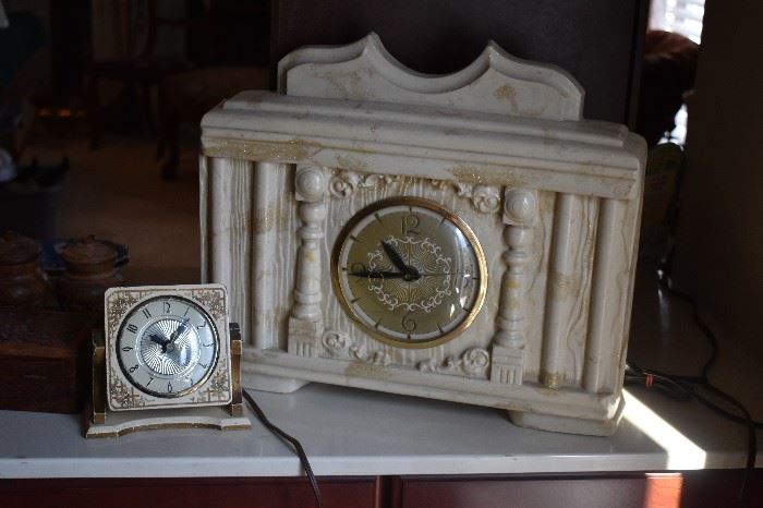 Antique Solid Marble Electric Mantle Clock and Vintage Alarm Clock both are still working Beautifully!