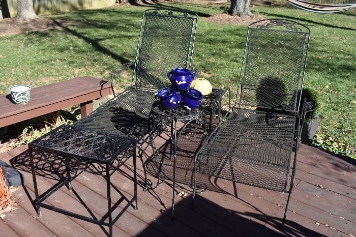Very Nice Wrought Iron Patio Loungers with Adjustable Backs , 2 Wrought Iron Tables, etc.