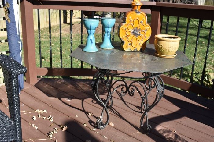 Quality Ornate Wrought Iron Glass Top Table and Display Items