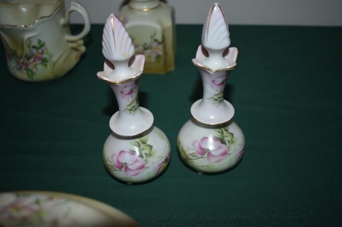 Hand Painted Nippon  pictured here: Nippon Dresser Bottles with Stoppers