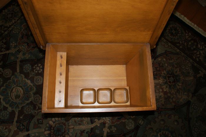 Early American maple sewing box with legs
