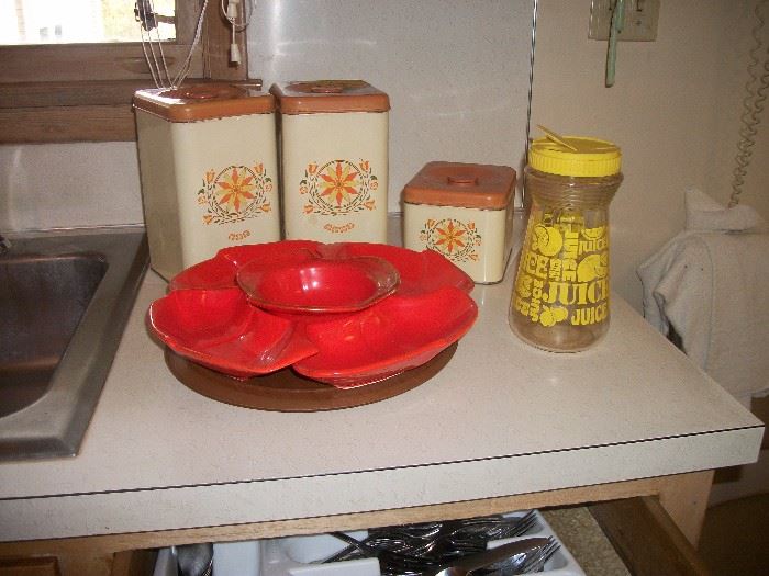 canister set and vintage tray