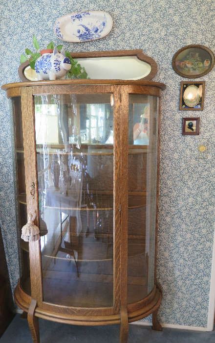 C. 1900 display cabinet w/convex glass.  English oak. 