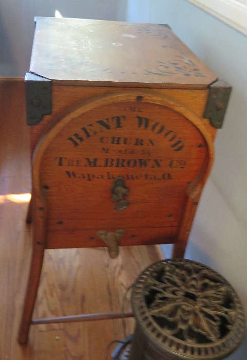 Old bent wood butter churn.  M. Brown & Co.  Ohio