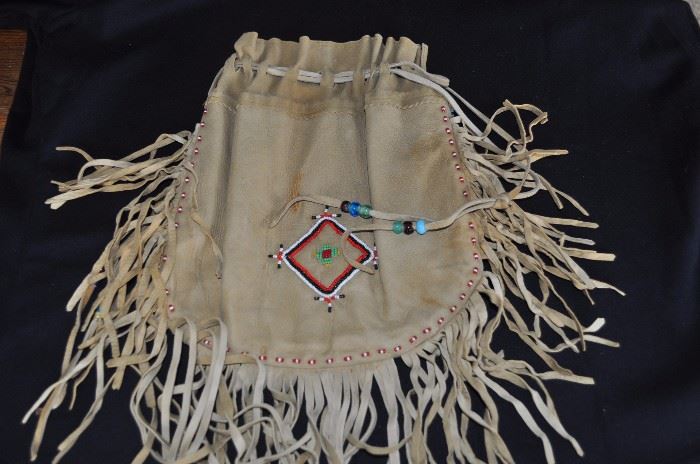 Hide bag tobacco pouch Native American Plains style c. 1960s