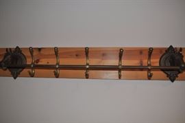 Vintage brass horse wall rack with 5 hooks