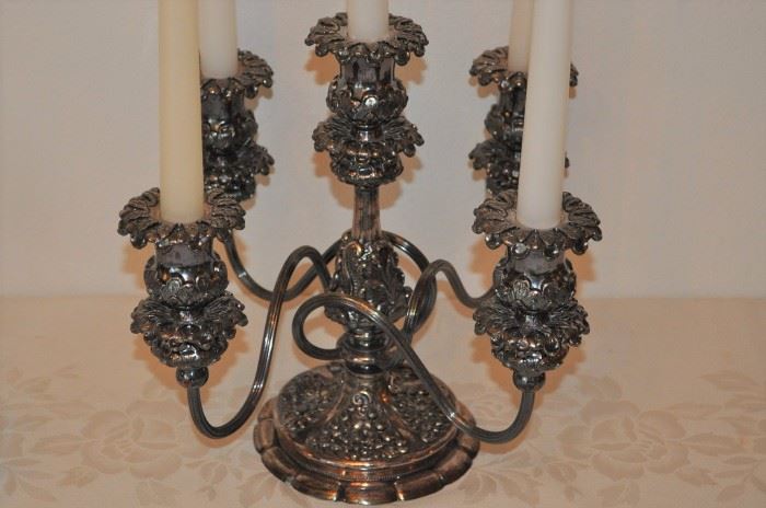 Wilcox Meriden elaborate quadruple plate 4-arm 5-candle candelabra