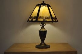 Arts and Crafts Miller lamp (Bryant socket) with slag glass shade