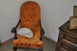 Antique arm chair, great detail, needs springs re-tied