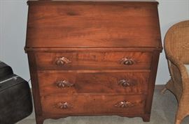 Mid-1800s American walnut slant-front bureau desk
