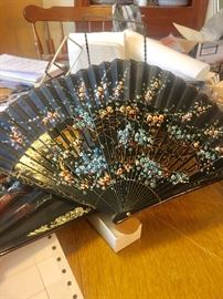 Group of vintage hand painted fans