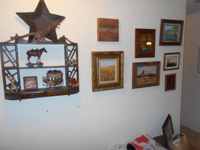 nice antique shelf and paintings