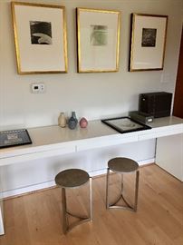 Contemporary solid wood console table/desk and small granite/metal side tables