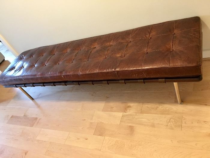 Contemporary leather/wood tufted bench