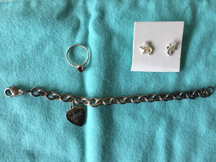 Sterling Silver charm bracelet and misc jewelry