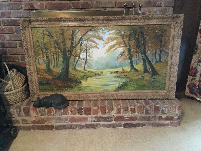 Sofa sized original oil painting with ornate frame