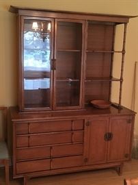 mid century modern china hutch with bamboo handles