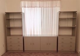 Copenhagen Grey Laminate Display Cabinets w/ Storage Cabinets