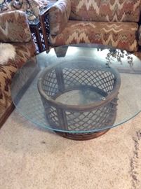 Glass top wicket coffee table