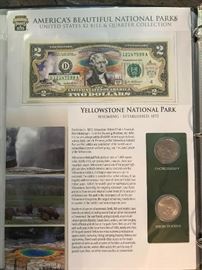  Two dollar bill Yellowstone National Park  and quarters uncirculated