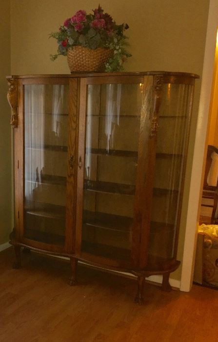 RARE double curved glass door oak China cabinet