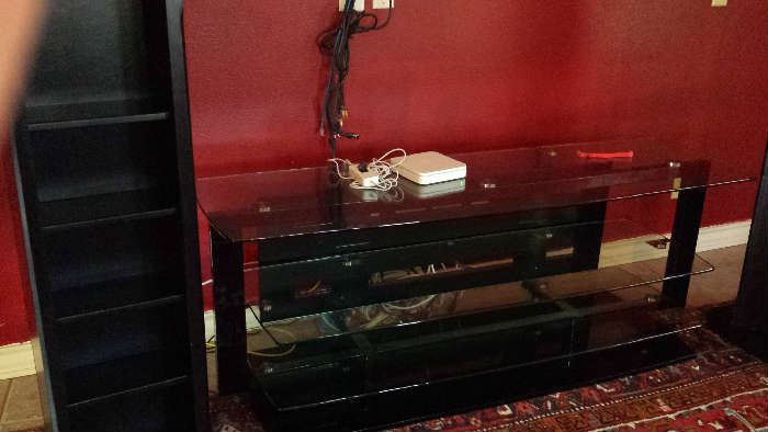 Wind screen TV stand and electronic/speaker stands (2)