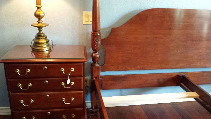 Harden cherry bedside table and king poster bed frame.