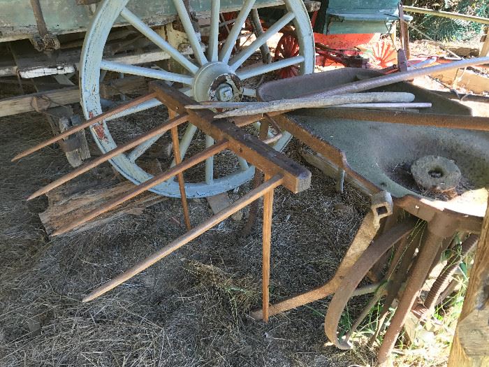 Handcrafted antique hay rake.
