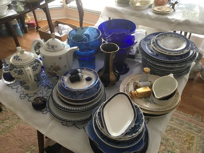 Lots of antique and vintage blue ware .