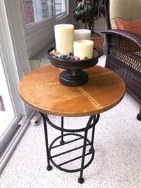 Wrought iron and wood top side table