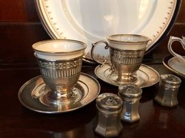 Sterling demi-tasse with porcelain inserts
