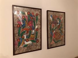 Framed, vintage Mexican Bark Paintings