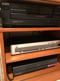 Luxman T-240 Frequency Synthesized AM/FM Stereo Tuner; Sony 5 Disc Changer CDP C445 Tested Works High Density Linear Converter, Mitsubishi VHS