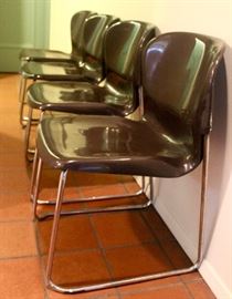 Mid-century plastic, molded stackable chairs